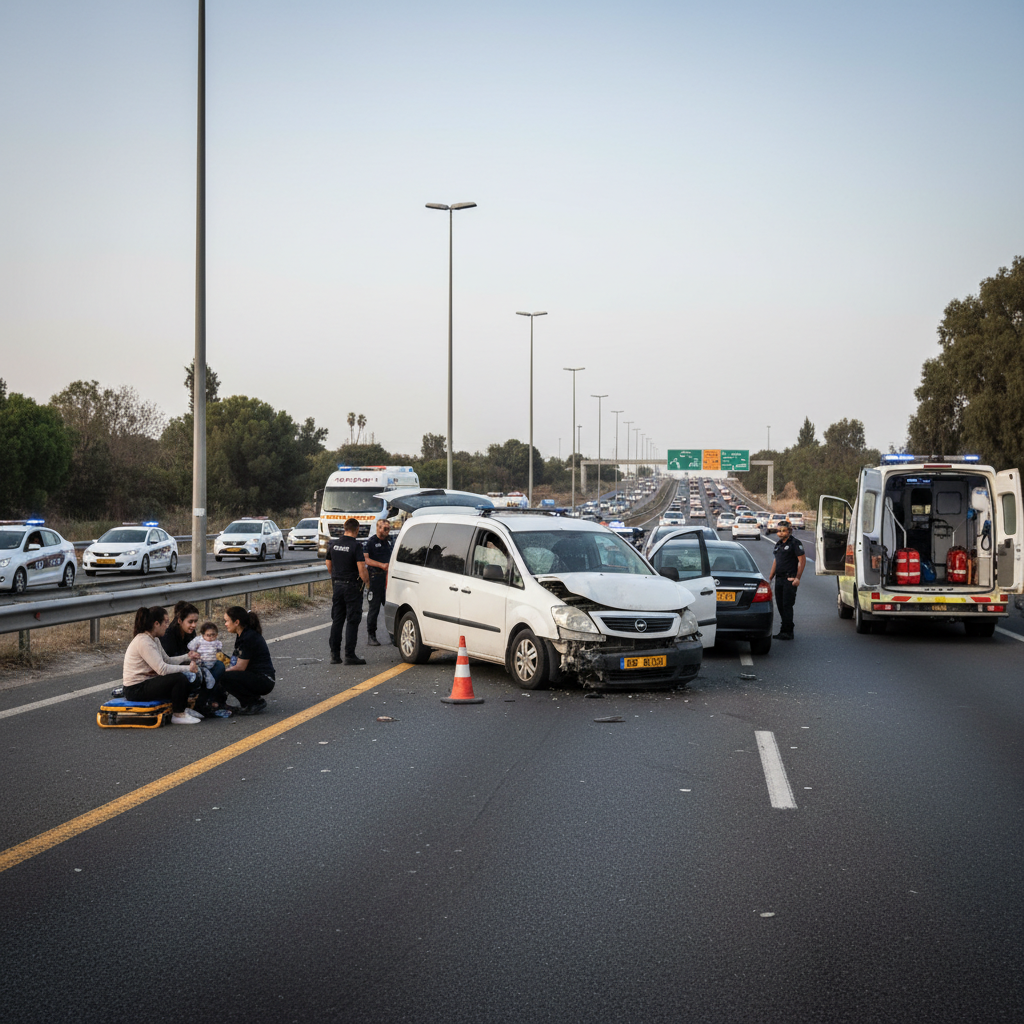 תאונת דרכים אירעה לפני זמן קצר בכביש 4: תינוקת ושתי...